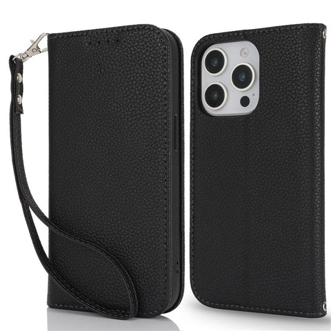 Stand Case for iPhone 13 Pro Max / 12 Pro Max Litchi Texture Leather Flip Phone Cover with Strap  /  Wallet