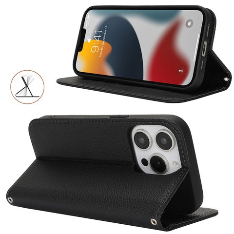 Stand Case for iPhone 13 Pro Max / 12 Pro Max Litchi Texture Leather Flip Phone Cover with Strap  /  Wallet