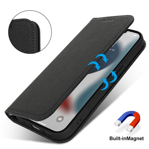 Stand Case for iPhone 13 Pro Max / 12 Pro Max Litchi Texture Leather Flip Phone Cover with Strap  /  Wallet