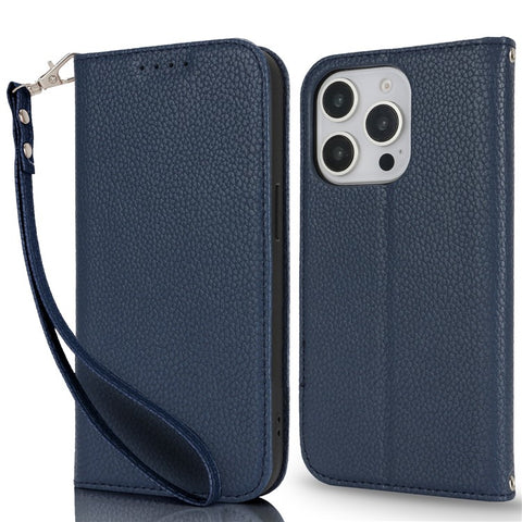 Stand Case for iPhone 13 Pro Max / 12 Pro Max Litchi Texture Leather Flip Phone Cover with Strap  /  Wallet