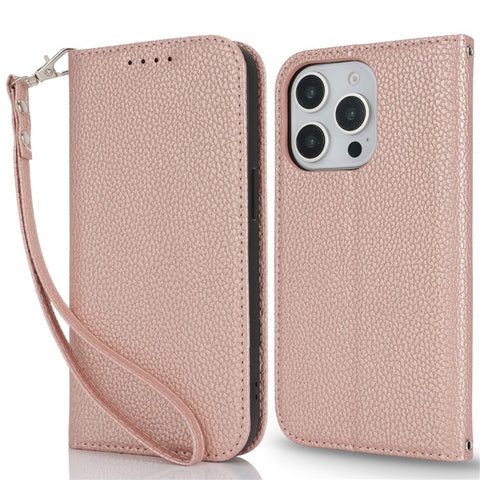 Stand Case for iPhone 13 Pro Max / 12 Pro Max Litchi Texture Leather Flip Phone Cover with Strap  /  Wallet