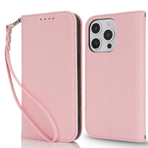 Stand Case for iPhone 13 Pro Max / 12 Pro Max Litchi Texture Leather Flip Phone Cover with Strap  /  Wallet