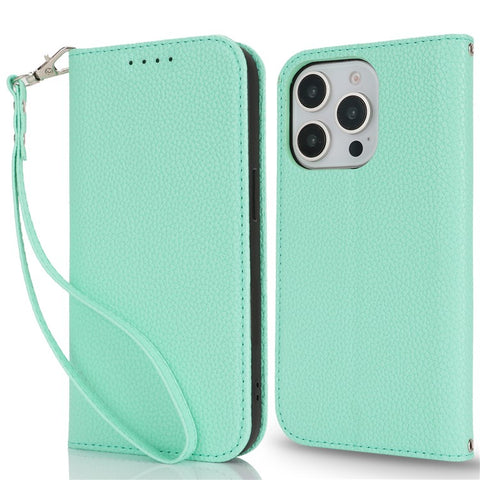 Stand Case for iPhone 13 Pro Max / 12 Pro Max Litchi Texture Leather Flip Phone Cover with Strap  /  Wallet