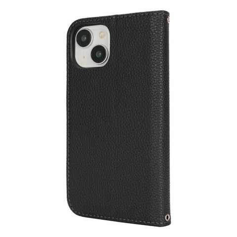 Stand Case for iPhone 15 Plus / 14 Plus Litchi Texture Leather Flip Phone Cover with Strap  /  Wallet