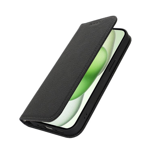 Stand Case for iPhone 15 Plus / 14 Plus Litchi Texture Leather Flip Phone Cover with Strap  /  Wallet