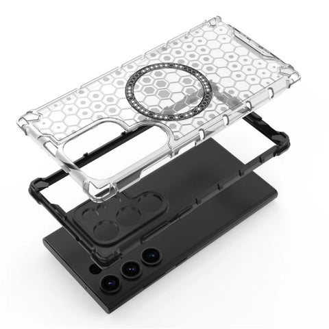 For Samsung Galaxy S23 Ultra Magnetic Case WANLONFENG FC Series TPU + PC Phone Cover with Tempered Glass