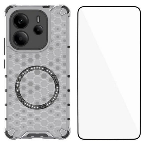 WANLONFENG For Xiaomi Redmi Note 14 4G (163.25mm) Magnetic Case  FC Series TPU + PC Phone Cover with Tempered Glass