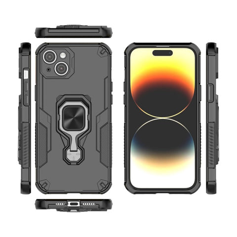 WANLONFENG For iPhone 14 Plus Phone Case  PC TPU Back Cover Kickstand with Tempered Glass