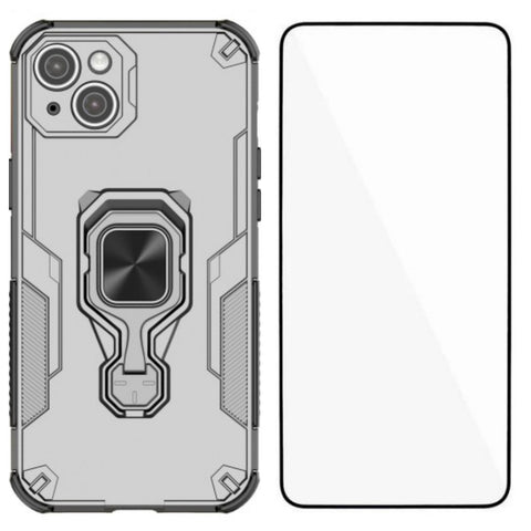 WANLONFENG For iPhone 14 Plus Phone Case  PC TPU Back Cover Kickstand with Tempered Glass