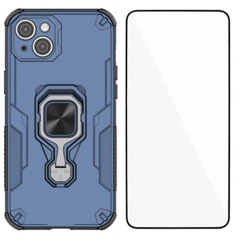 WANLONFENG For iPhone 14 Plus Phone Case  PC TPU Back Cover Kickstand with Tempered Glass