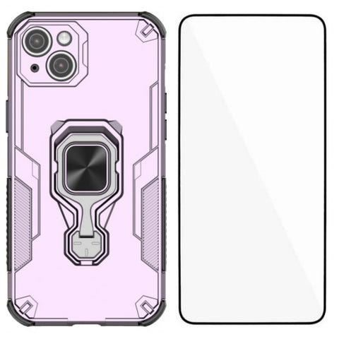 WANLONFENG For iPhone 14 Plus Phone Case  PC TPU Back Cover Kickstand with Tempered Glass