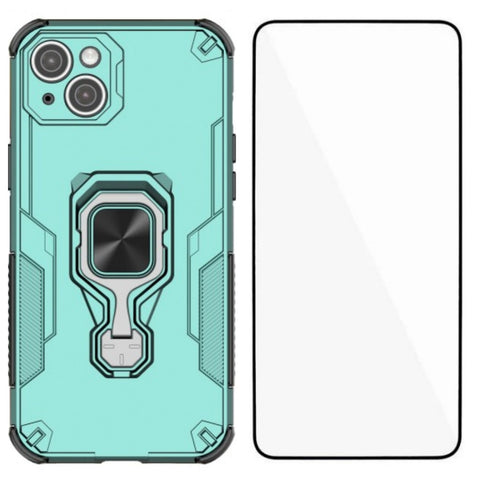 WANLONFENG For iPhone 14 Plus Phone Case  PC TPU Back Cover Kickstand with Tempered Glass
