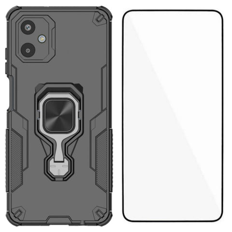 WANLONFENG For Samsung Galaxy F06 5G Phone Case  PC TPU Back Cover Kickstand with Tempered Glass