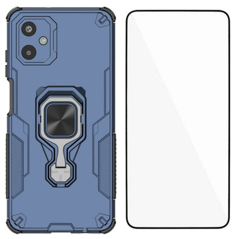 WANLONFENG For Samsung Galaxy F06 5G Phone Case  PC TPU Back Cover Kickstand with Tempered Glass
