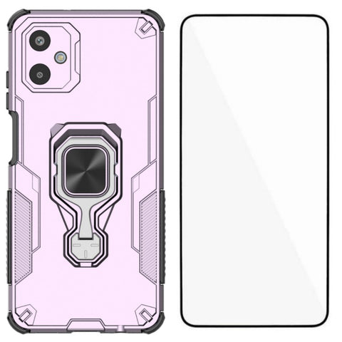 WANLONFENG For Samsung Galaxy F06 5G Phone Case  PC TPU Back Cover Kickstand with Tempered Glass