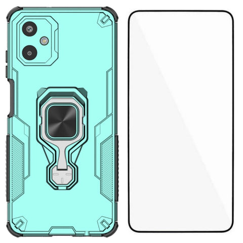 WANLONFENG For Samsung Galaxy F06 5G Phone Case  PC TPU Back Cover Kickstand with Tempered Glass