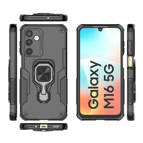 WANLONFENG For Samsung Galaxy M16 5G Phone Case  PC TPU Back Cover Kickstand with Tempered Glass