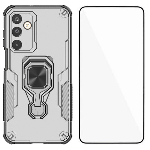WANLONFENG For Samsung Galaxy M16 5G Phone Case  PC TPU Back Cover Kickstand with Tempered Glass