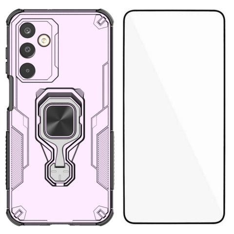 WANLONFENG For Samsung Galaxy M16 5G Phone Case  PC TPU Back Cover Kickstand with Tempered Glass
