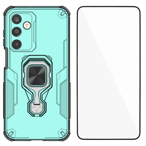 WANLONFENG For Samsung Galaxy M16 5G Phone Case  PC TPU Back Cover Kickstand with Tempered Glass