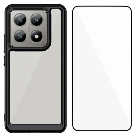 WANLONFENG For Xiaomi 14T Pro Phone Case  XC Series TPU Acrylic Cover with Tempered Glass (Big Lens Hole)