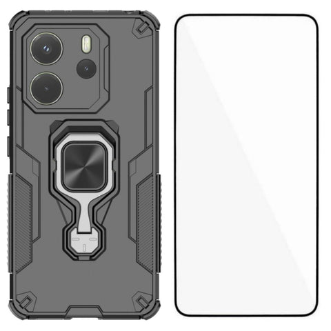 WANLONFENG For Xiaomi Redmi Note 14 4G (163.25mm) Phone Case  PC TPU Back Cover Kickstand with Tempered Glass