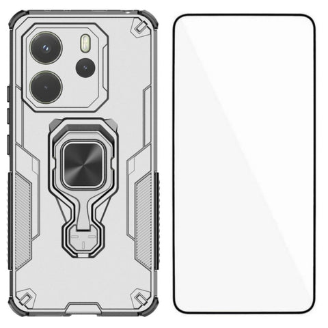 WANLONFENG For Xiaomi Redmi Note 14 4G (163.25mm) Phone Case  PC TPU Back Cover Kickstand with Tempered Glass