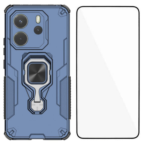 WANLONFENG For Xiaomi Redmi Note 14 4G (163.25mm) Phone Case  PC TPU Back Cover Kickstand with Tempered Glass