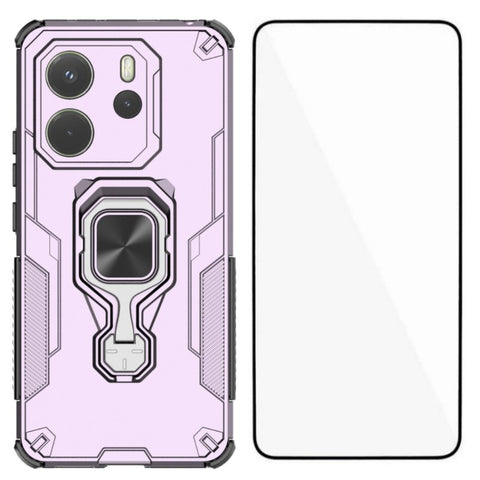 WANLONFENG For Xiaomi Redmi Note 14 4G (163.25mm) Phone Case  PC TPU Back Cover Kickstand with Tempered Glass