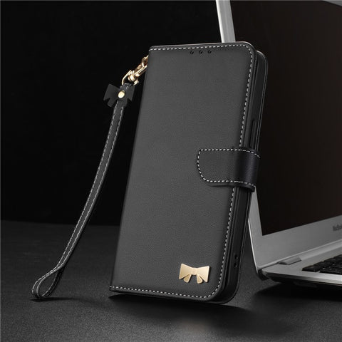 For Xiaomi Redmi Note 14 4G (163.25mm) Case Bowknot Decor Wallet Leather Phone Cover with Wrist Strap