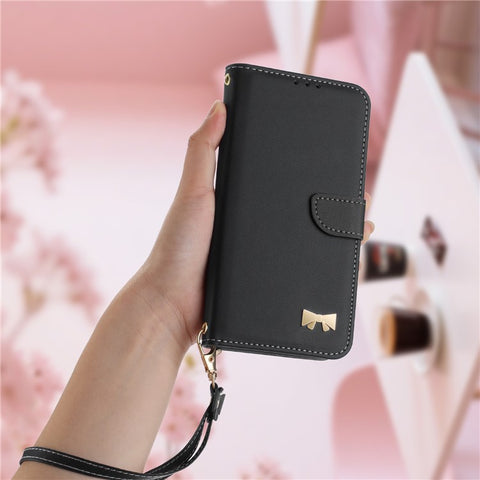 For Xiaomi Redmi Note 14 4G (163.25mm) Case Bowknot Decor Wallet Leather Phone Cover with Wrist Strap