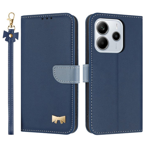 For Xiaomi Redmi Note 14 4G (163.25mm) Case Bowknot Decor Wallet Leather Phone Cover with Wrist Strap