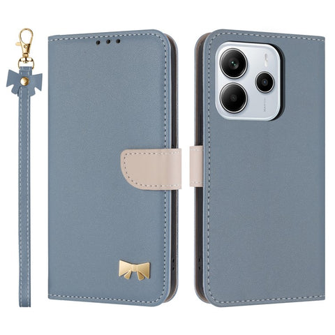 For Xiaomi Redmi Note 14 4G (163.25mm) Case Bowknot Decor Wallet Leather Phone Cover with Wrist Strap