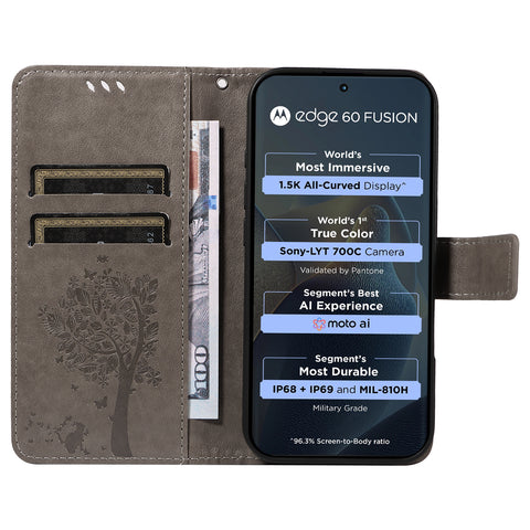 For Motorola Edge 60 Fusion 5G / Motorola Edge 60 5G / Motorola Edge (2025) 5G / Motorola Edge 60 Pro 5G Phone Case with Stand Cat Tree Pattern Leather Wallet Mobile Cover