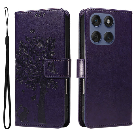 For Motorola Edge 60 Fusion 5G / Motorola Edge 60 5G / Motorola Edge (2025) 5G / Motorola Edge 60 Pro 5G Phone Case with Stand Cat Tree Pattern Leather Wallet Mobile Cover