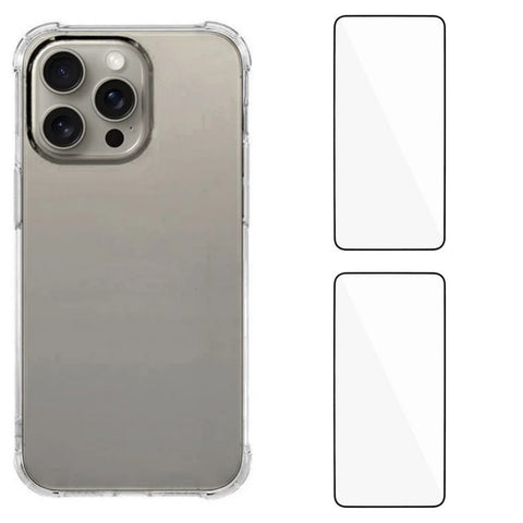 WANLONFENG For iPhone 12 Pro Max 6.7 inch TPU Case  WL3 Series 1.5mm Phone Cover with 2Pcs Tempered Glass (Big Lens Hole)