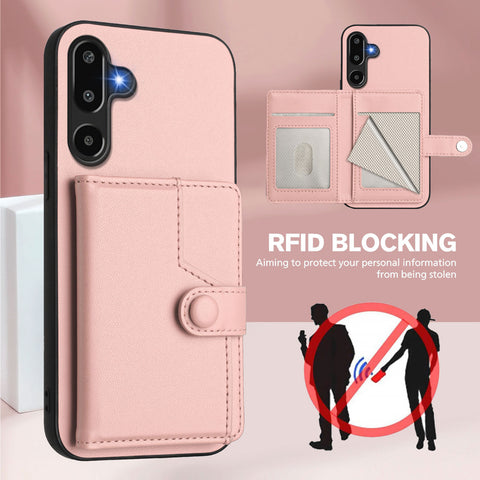 For Samsung Galaxy F16 5G / Galaxy M16 5G Case RFID Blocking Card Holder Kickstand TPU + PU Leather Phone Back Cover