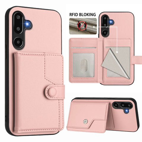 For Samsung Galaxy F16 5G / Galaxy M16 5G Case RFID Blocking Card Holder Kickstand TPU + PU Leather Phone Back Cover