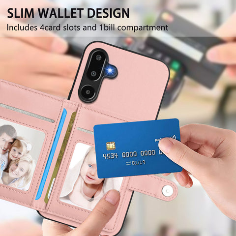 For Samsung Galaxy F16 5G / Galaxy M16 5G Case RFID Blocking Card Holder Kickstand TPU + PU Leather Phone Back Cover