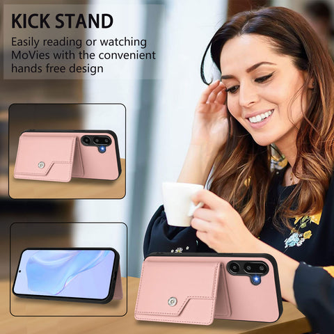 For Samsung Galaxy F16 5G / Galaxy M16 5G Case RFID Blocking Card Holder Kickstand TPU + PU Leather Phone Back Cover