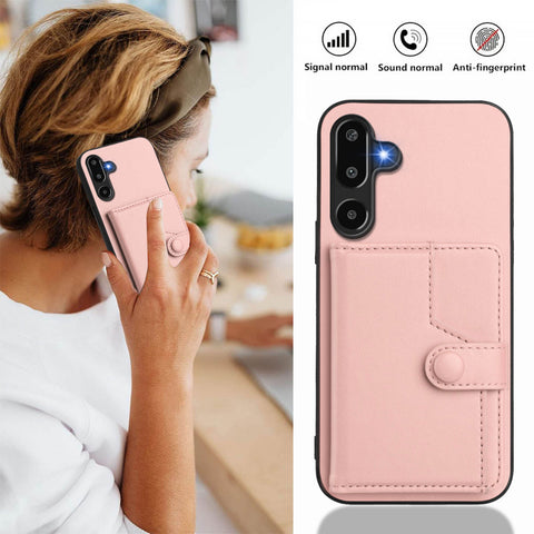 For Samsung Galaxy F16 5G / Galaxy M16 5G Case RFID Blocking Card Holder Kickstand TPU + PU Leather Phone Back Cover