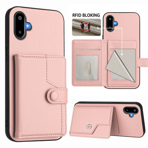 For Samsung Galaxy M06 5G / Galaxy F06 5G Case RFID Blocking Card Holder Kickstand TPU + PU Leather Phone Back Cover