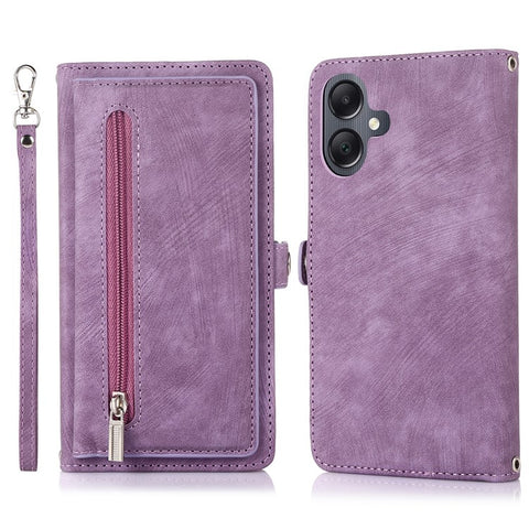 For Samsung Galaxy  A06 4G / 5G Case Zipper Pocket 9 Card Slots PU Leather Phone Cover with Wrist Strap