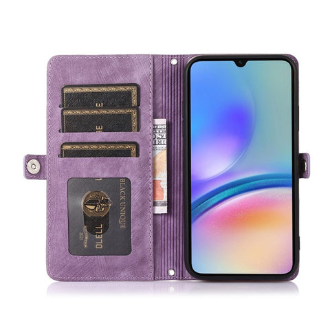 For Samsung Galaxy  A06 4G / 5G Case Zipper Pocket 9 Card Slots PU Leather Phone Cover with Wrist Strap