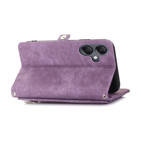 For Samsung Galaxy  A06 4G / 5G Case Zipper Pocket 9 Card Slots PU Leather Phone Cover with Wrist Strap