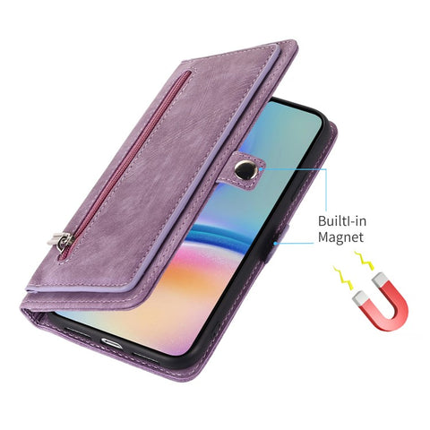 For Samsung Galaxy  A06 4G / 5G Case Zipper Pocket 9 Card Slots PU Leather Phone Cover with Wrist Strap