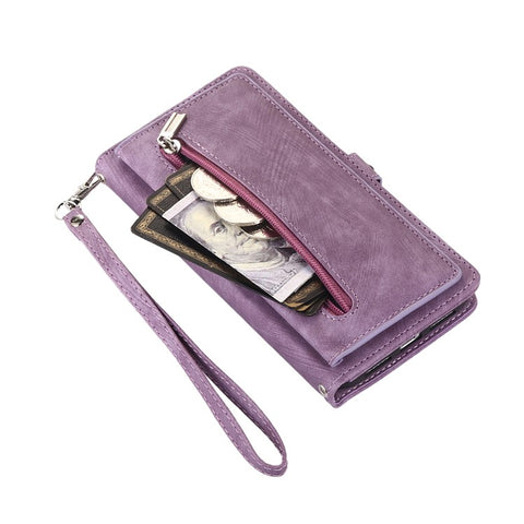 For Samsung Galaxy  A06 4G / 5G Case Zipper Pocket 9 Card Slots PU Leather Phone Cover with Wrist Strap