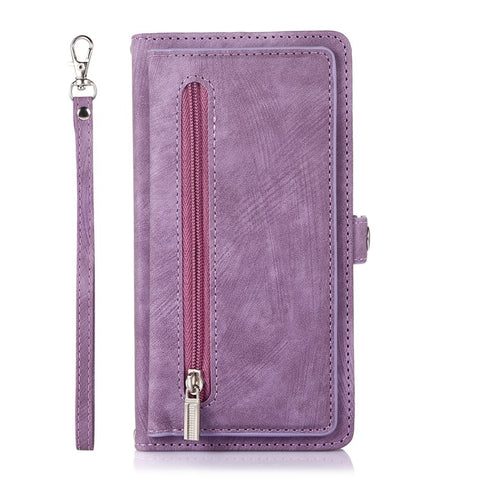 For Samsung Galaxy  A06 4G / 5G Case Zipper Pocket 9 Card Slots PU Leather Phone Cover with Wrist Strap