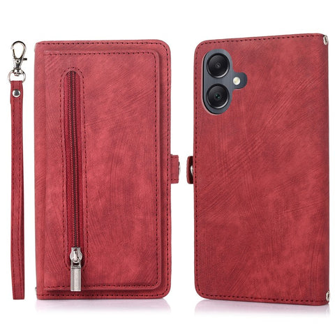 For Samsung Galaxy  A06 4G / 5G Case Zipper Pocket 9 Card Slots PU Leather Phone Cover with Wrist Strap