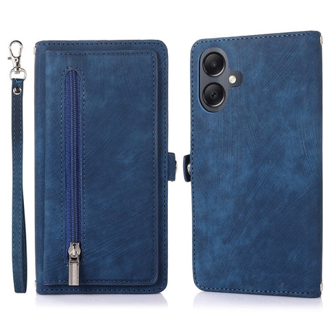 For Samsung Galaxy  A06 4G / 5G Case Zipper Pocket 9 Card Slots PU Leather Phone Cover with Wrist Strap